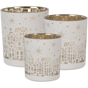 Clayre & Eef 6GL4657 Portacandele Set di 3 fiocchi di neve in oro bianco