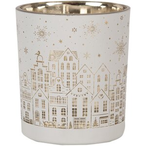 Clayre & Eef 6GL4657 Portacandele Set di 3 fiocchi di neve in oro bianco