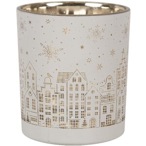 Clayre & Eef 6GL4657 Portacandele Set di 3 fiocchi di neve in oro bianco
