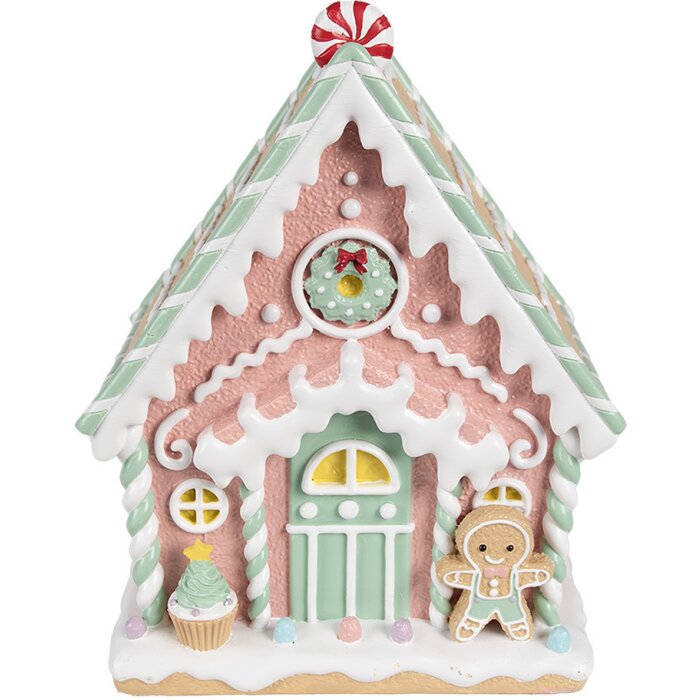 Clayre & Eef 6PR4263 Casa decorativa rosa 20x16x25 cm in poliresina Natale