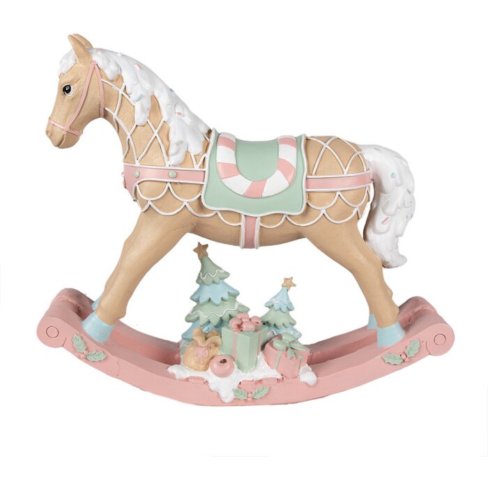 Clayre & Eef 6PR4260 Cavallo a dondolo decorativo Beige 41x10x37 cm in poliresina Casa di campagna