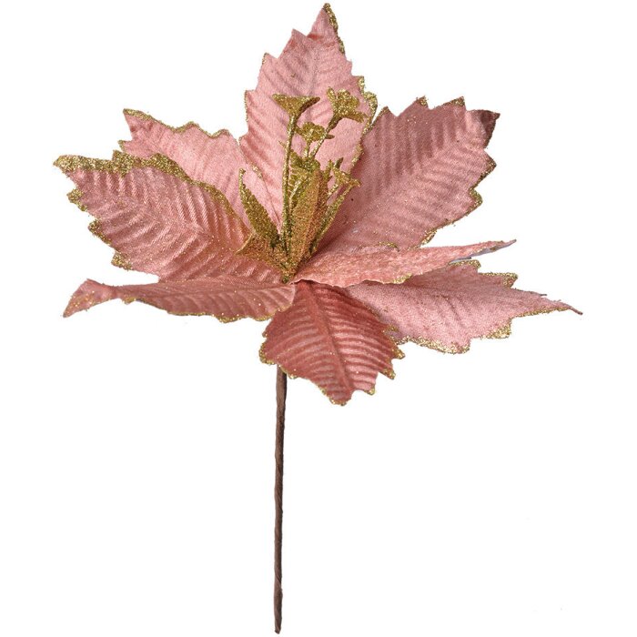 Clayre & Eef 65825 Decorazione natalizia Fiore Rosa Oro Ø 24x27 cm Plastica