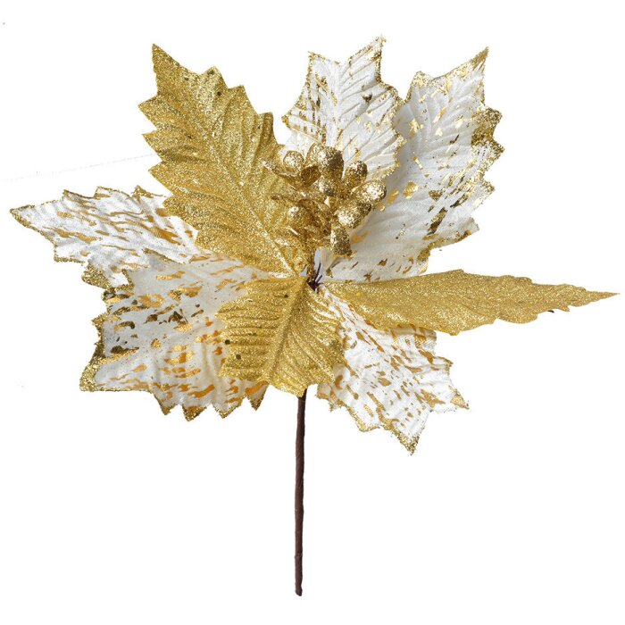 Clayre & Eef 65829 Decorazione natalizia Fiore color oro bianco Ø 25x27 cm