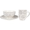 Clayre & Eef LGCBO Zuppiera in porcellana Ø 14x7 cm 500 ml Bianco Grigio