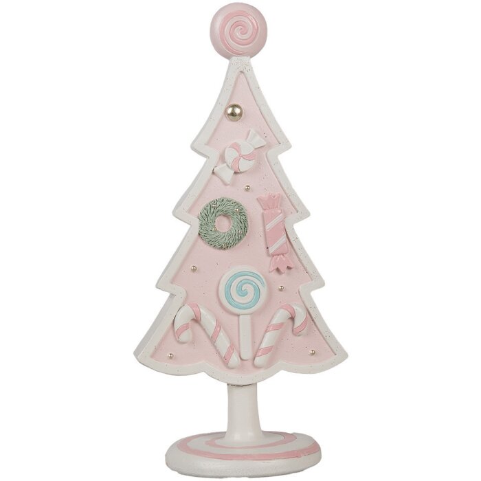 Clayre & Eef 6PR4219 Albero di Natale decorativo in poliresina rosa 12x9x25 cm