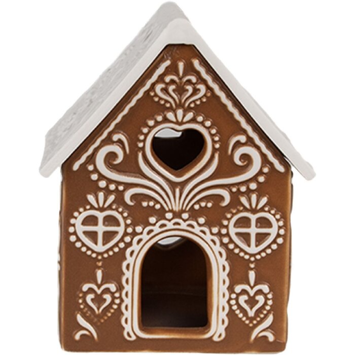 Clayre & Eef 6CE1742 Portacandele Casa Marrone Bianco 7x8x9 cm Porcellana