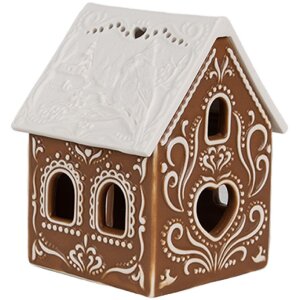 Clayre & Eef 6CE1742 Portacandele Casa Marrone Bianco 7x8x9 cm Porcellana