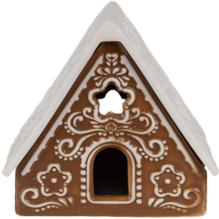 Clayre & Eef 6CE1744 Portacandele Casa Porcellana Marrone Bianco 8x8x8 cm