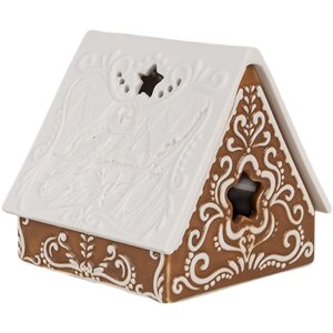 Clayre & Eef 6CE1744 Portacandele Casa Porcellana Marrone Bianco 8x8x8 cm