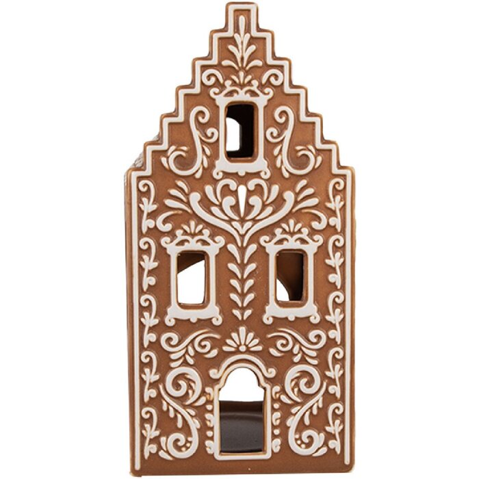 Clayre & Eef 6CE1745 Portacandele Marrone Bianco 7x7x15 cm