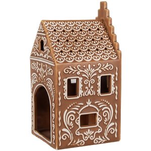 Clayre & Eef 6CE1745 Portacandele Marrone Bianco 7x7x15 cm