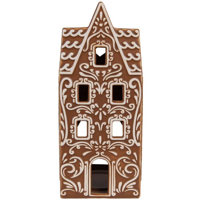 Clayre & Eef 6CE1746 Portacandele Casa Porcellana Marrone Bianco 7x7x17 cm