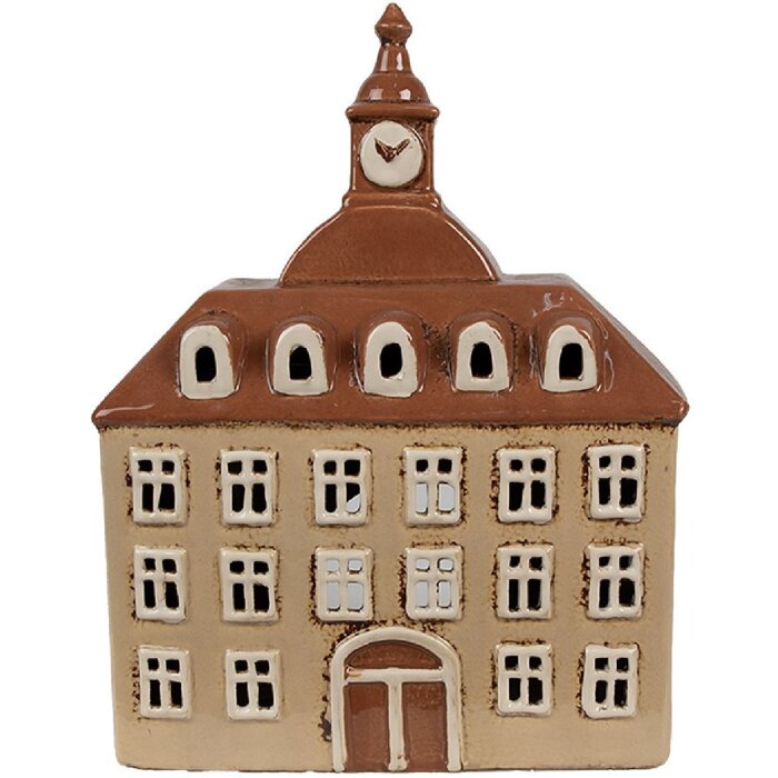 Clayre & Eef 6CE1880 Portacandele House Beige Brown 20x10x26 cm Ceramica
