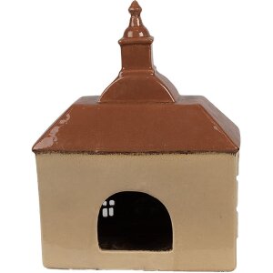 Clayre & Eef 6CE1880 Portacandele House Beige Brown 20x10x26 cm Ceramica