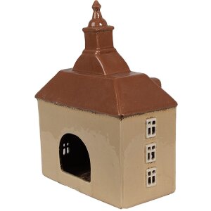 Clayre & Eef 6CE1880 Portacandele House Beige Brown 20x10x26 cm Ceramica
