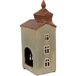 Clayre & Eef 6CE1881 Portacandele House in ceramica verde marrone 12x9x25 cm