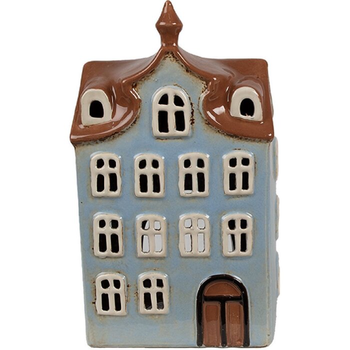 Clayre & Eef 6CE1882 Portacandele Casa Stile Country Blu Marrone 13x9x22 cm