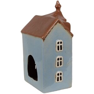 Clayre & Eef 6CE1882 Portacandele Casa Stile Country Blu Marrone 13x9x22 cm