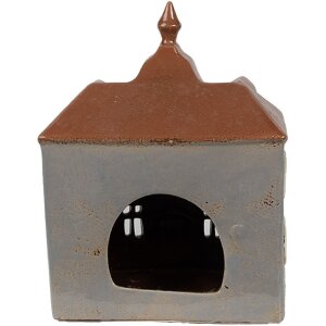 Clayre & Eef 6CE1883 Portacandele House in ceramica grigio marrone 16x9x20 cm