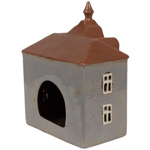 Clayre & Eef 6CE1883 Portacandele House in ceramica grigio marrone 16x9x20 cm