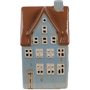 Clayre & Eef 6CE1884 Portacandele Casa in ceramica blu marrone 11x8x20 cm