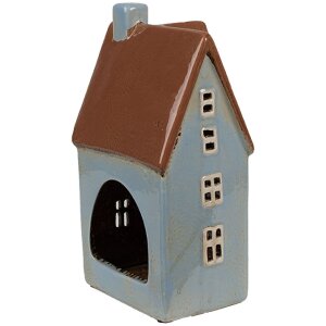 Clayre & Eef 6CE1884 Portacandele Casa in ceramica blu marrone 11x8x20 cm