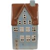 Clayre & Eef 6CE1884 Portacandele Casa in ceramica blu marrone 11x8x20 cm