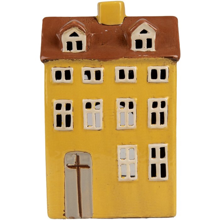 Clayre & Eef 6CE1885 Portacandele in ceramica giallo 12x8x18 cm Stile country
