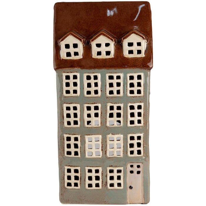 Clayre & Eef 6CE1886 Portacandele House in ceramica grigio marrone 15x11x30 cm