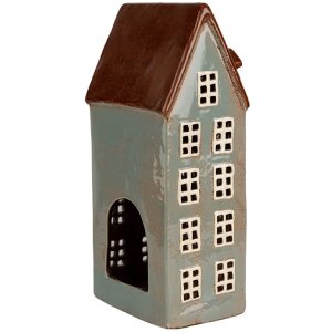 Clayre & Eef 6CE1886 Portacandele House in ceramica grigio marrone 15x11x30 cm