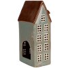 Clayre & Eef 6CE1886 Portacandele House in ceramica grigio marrone 15x11x30 cm