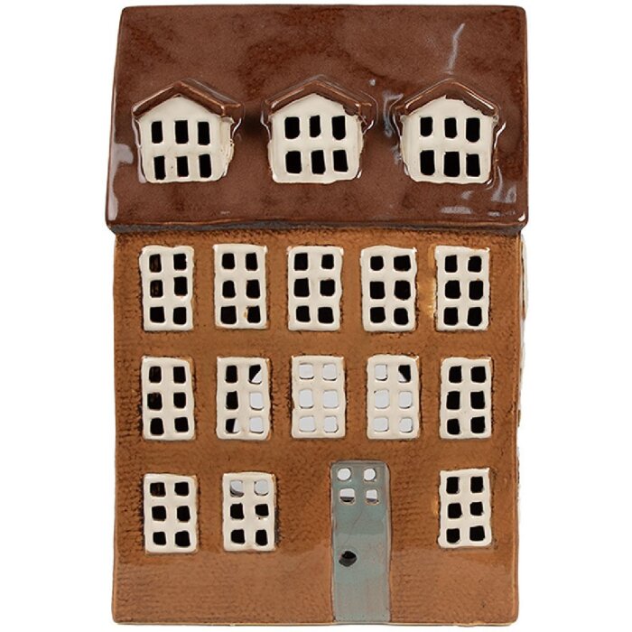 Clayre & Eef 6CE1887 Portacandele Casa in ceramica marrone 17x11x24 cm Stile Country