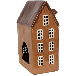 Clayre & Eef 6CE1887 Portacandele Casa in ceramica marrone 17x11x24 cm Stile Country