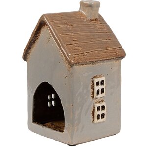 Clayre & Eef 6CE1890 Portacandele Casa in ceramica grigio marrone 9x9x16 cm