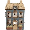 Clayre & Eef 6CE1894 Portacandele Casa Blu Beige 16x10x23 cm Ceramica