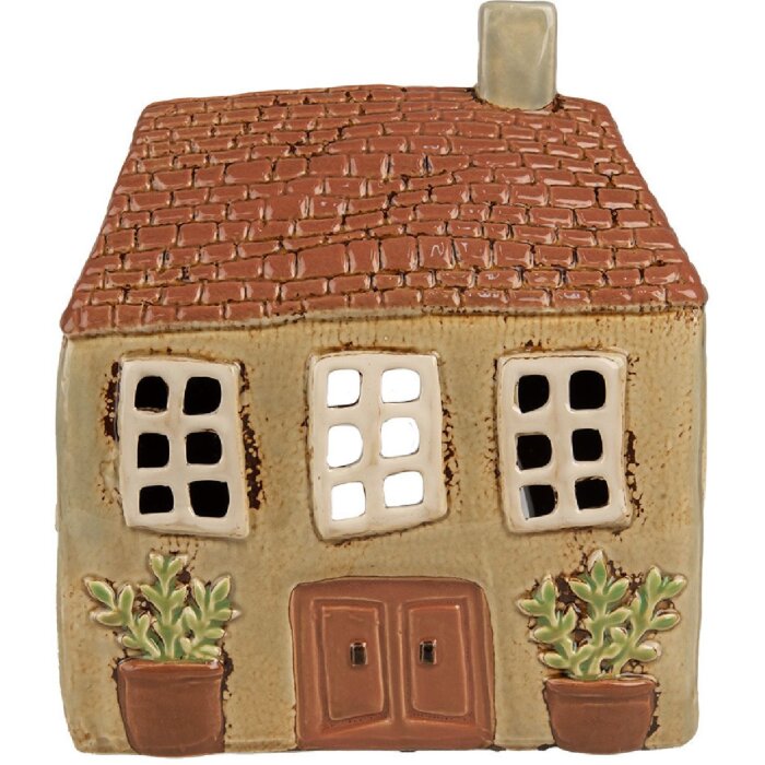 Clayre & Eef 6CE1896 Portacandele Casa in ceramica verde arancio 17x10x19 cm