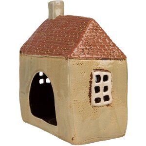 Clayre & Eef 6CE1896 Portacandele Casa in ceramica verde arancio 17x10x19 cm