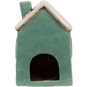 Clayre & Eef 6CE1898 Portacandele Casa in ceramica verde beige 13x9x18 cm Casa di campagna