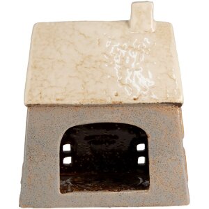 Clayre & Eef 6CE1899 Portacandele Casa in ceramica grigio beige 15x10x17 cm