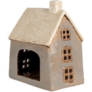 Clayre & Eef 6CE1899 Portacandele Casa in ceramica grigio beige 15x10x17 cm