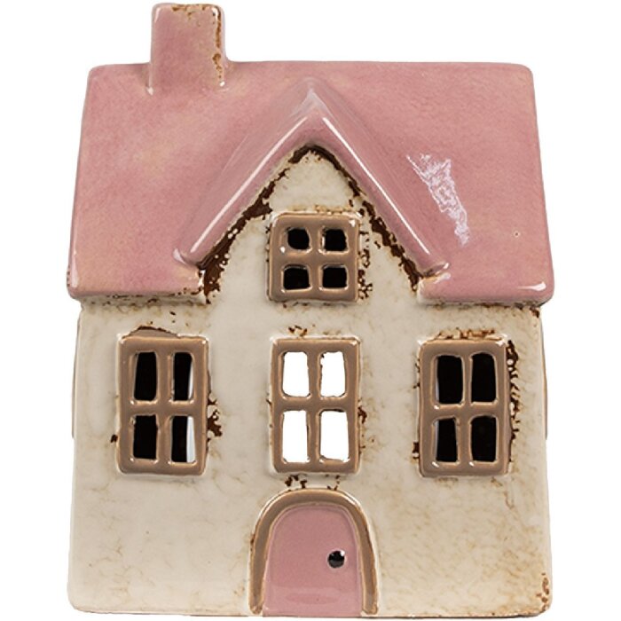 Clayre & Eef 6CE1900 Portacandele House Beige Pink 13x10x16 cm Ceramica