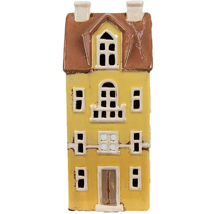 Clayre & Eef 6CE1913 Portacandele Casa Giallo Marrone Stile Country 11x9x25 cm