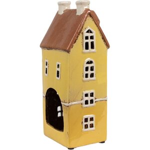 Clayre & Eef 6CE1913 Portacandele Casa Giallo Marrone Stile Country 11x9x25 cm