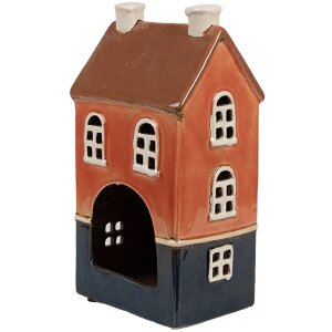 Clayre & Eef 6CE1914 Portacandele Casa in ceramica arancione blu 12x9x22 cm