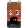 Clayre & Eef 6CE1914 Portacandele Casa in ceramica arancione blu 12x9x22 cm