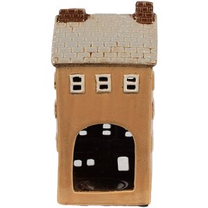 Clayre & Eef 6CE1869 Portacandele House in ceramica arancio-beige 11x9x22 cm