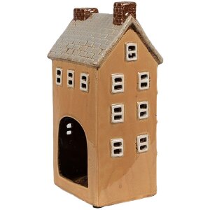 Clayre & Eef 6CE1869 Portacandele House in ceramica arancio-beige 11x9x22 cm