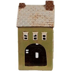 Clayre & Eef 6CE1870 Portacandele Casa in ceramica verde beige 14x10x26 cm