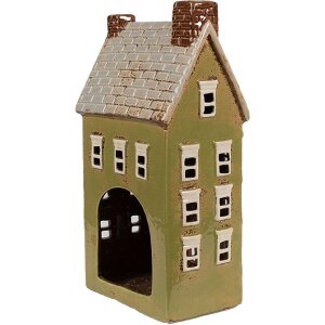 Clayre & Eef 6CE1870 Portacandele Casa in ceramica verde beige 14x10x26 cm