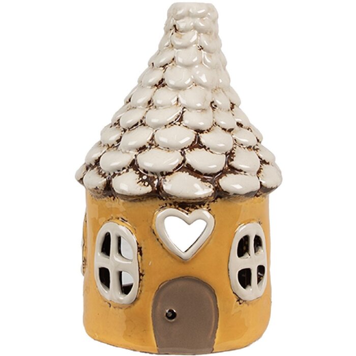 Clayre & Eef 6CE1874 Portacandele Casa in ceramica giallo beige Ø11x17 cm